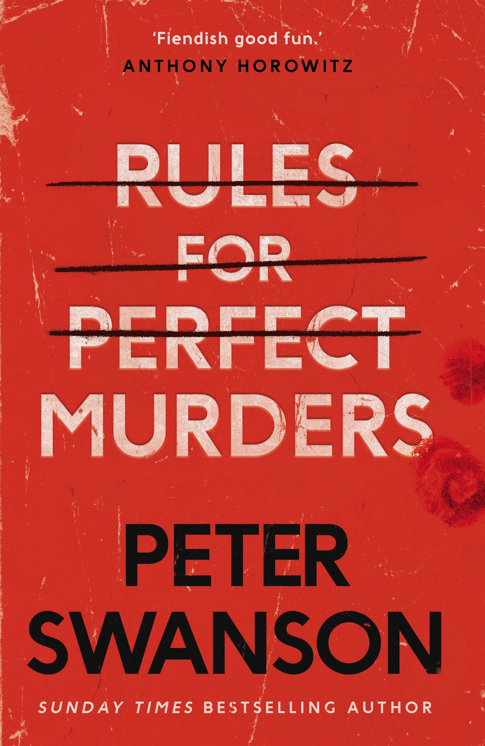 Title with some text ruled out, red background