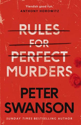 Title with some text ruled out, red background